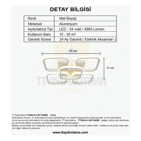 TT Aydınlatma TT302-BY Beyaz Plafonyer LED Avize - Görsel 5