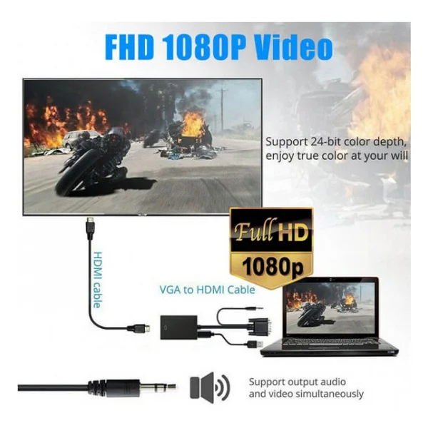 Hdmi To Vga Ses Audio Hdmı Dönüştürücü Çevirici Kablo - Görsel 6