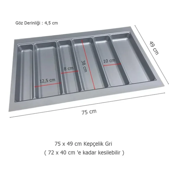 Çekmece İçi Kaşıklık Kepçelik 75 x 49 cm Gri Mutfak Düzenleyici - Görsel 2