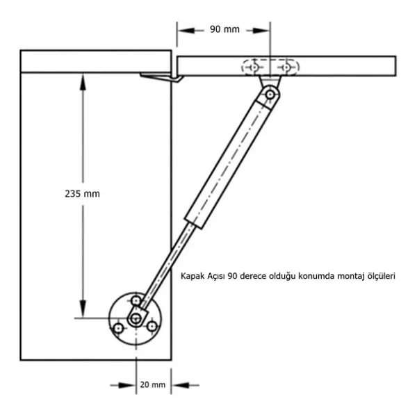 Gazlı Amortisör Piston Kalkar Dolap Kapakları için 27 cm Gri 100 N - Görsel 3