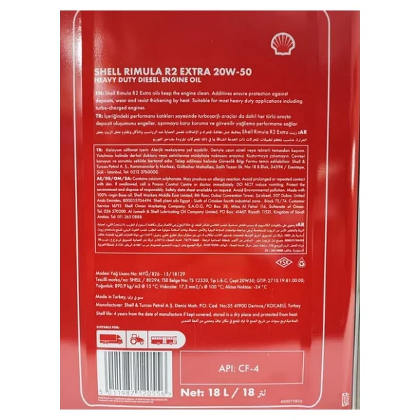 Shell Rimula R2 Extra 20W-50 16 kg / 18 lt Motor Yağı - Görsel 5