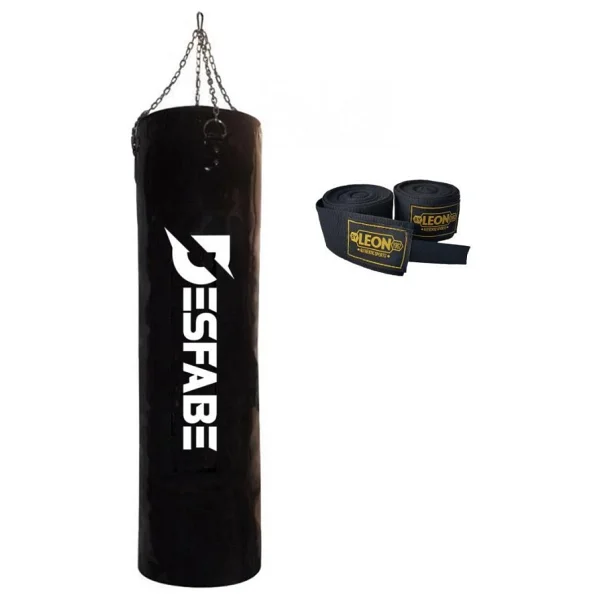 Desfabe Boxing Star 120x32 Cm Zincirli Boks Kum Torbası Siyah+Askı Aparatı+El Sargı Bandajı - Görsel 3