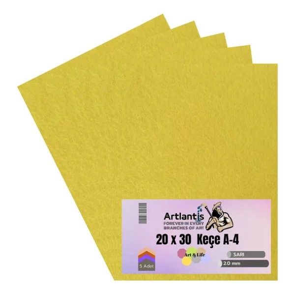 Sarı Keçe A4 2 mm 20x30 cm 5 li 1 Paket Okul Kreş Etkinlik - Görsel 2