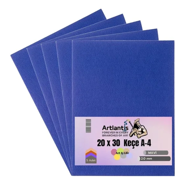 Mavi Keçe A4 2 mm 20x30 cm 5 li 1 Paket Okul Kreş Etkinlik - Görsel 2