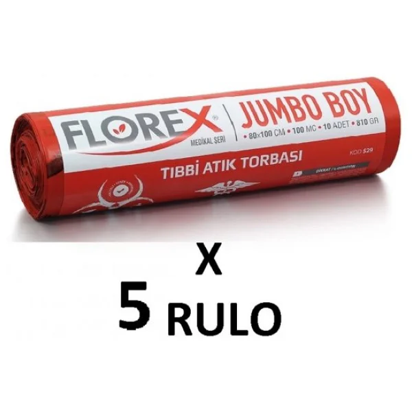 Florex Tıbbi Atık Jumbo Boy Çöp Poşeti 10'lu 5 Adet - Görsel 3