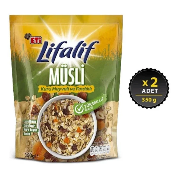Eti Lifalif 350 gr 2'li Paket Kuru Meyveli ve Fındıklı Müsli - Görsel 2