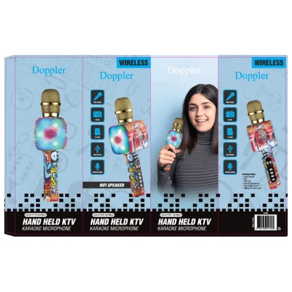 Doppler Graffiti Karaoke Mikrofonu Ses Değiştirme Özellikli Işıklı Yeni Kayıt Özellikli - Görsel 2