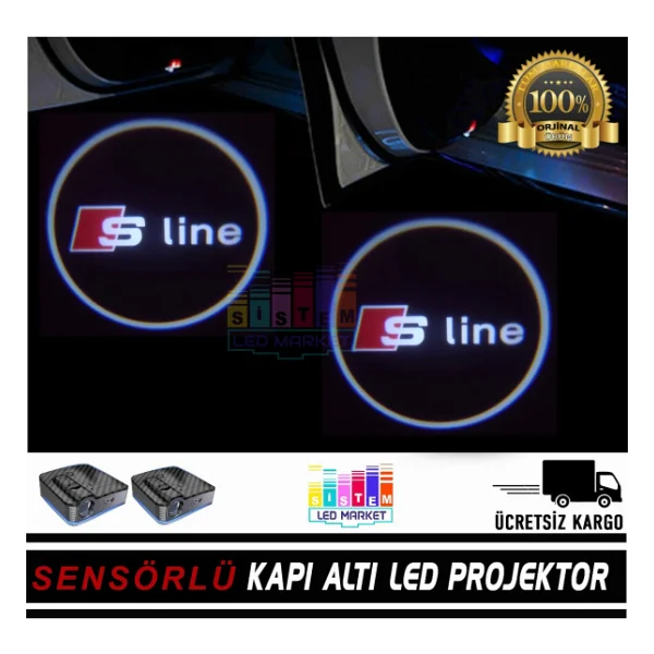 Audi Sline Araçlar İçin Pilli Yapıştırmalı Kapı Altı Led Logo - Görsel 3