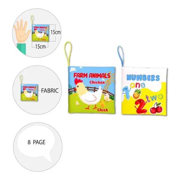 2 Kitap Tox İngilizce Çiftlik Hayvanları ve Rakamlar Kumaş Sessiz Kitap E119 E128 - Bez Kitap , Eğitici Oyuncak , Yumuşak ve Hışırtılı - Görsel 9
