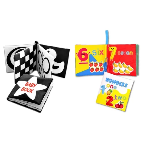 2 Kitap Tox İngilizce Siyah Beyaz Bebek ve Rakamlar Kumaş Sessiz Kitap E128 E136 - Bez Kitap , Eğitici Oyuncak , Yumuşak ve Hışırtılı - Görsel 3