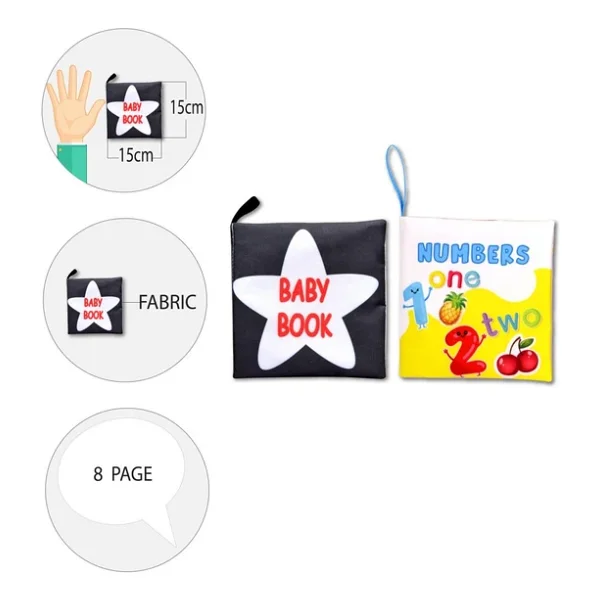 2 Kitap Tox İngilizce Siyah Beyaz Bebek ve Rakamlar Kumaş Sessiz Kitap E128 E136 - Bez Kitap , Eğitici Oyuncak , Yumuşak ve Hışırtılı - Görsel 9