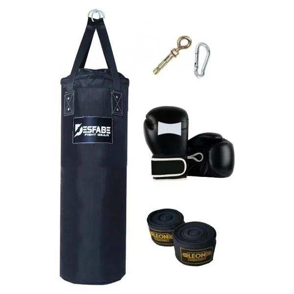 Desfabe Polydes 80x25 Cm Kolonlu Boks Kum Torbası Siyah+Askı Aparatı+Boks Eldiveni+El Bandajı+Ip - Görsel 2