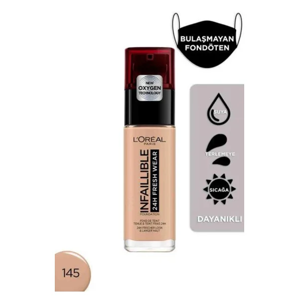 L'Oreal Paris Infaillible 32H Fresh Wear C Vitaminli 145 Rose Beige 30 ml Likit Fondöten - Görsel 4