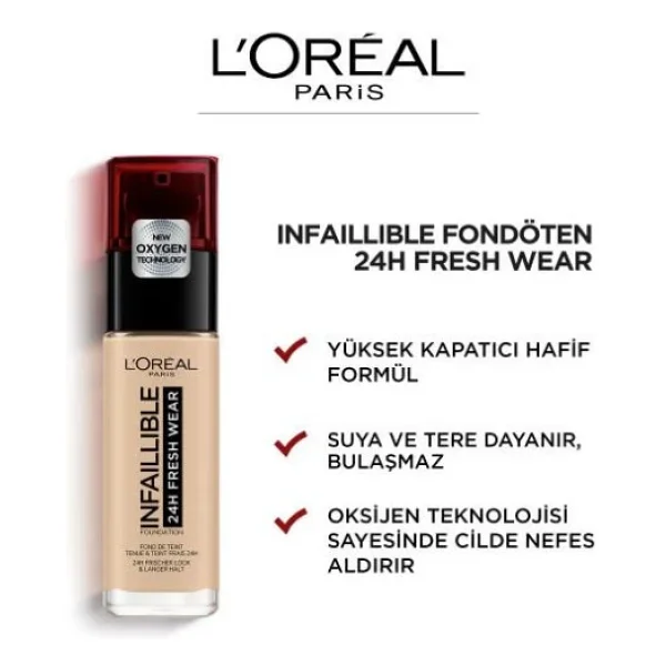 L'Oreal Paris Infaillible 32H Fresh Wear C Vitaminli 145 Rose Beige 30 ml Likit Fondöten - Görsel 6