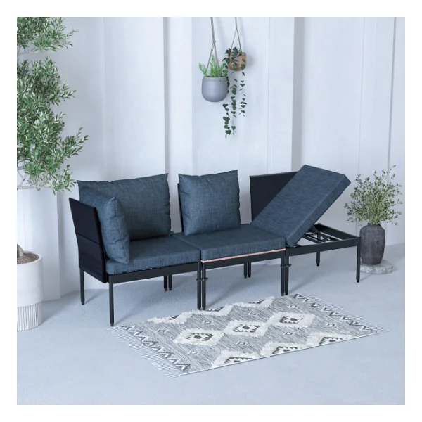 Limni Home Mini Multilounge Bahçe Balkon Mobilyasi, Şezlong ( Siyah) - Görsel 3