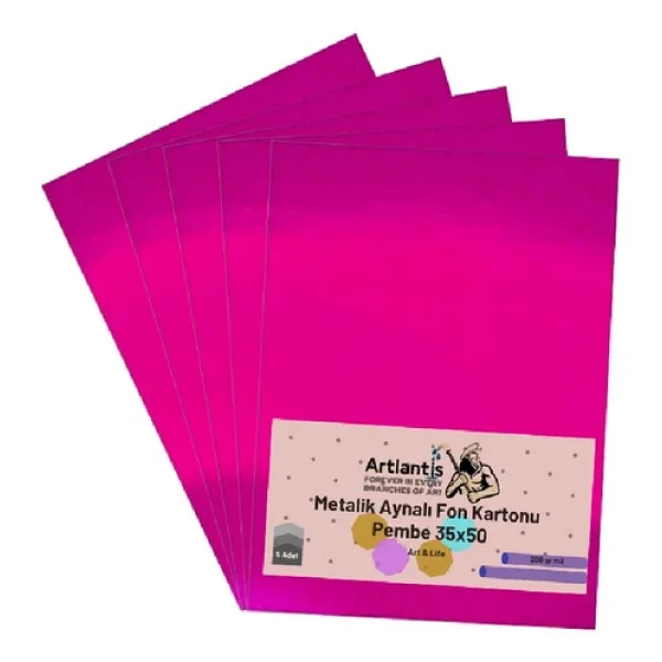 Pembe 35x50 Metalik Aynalı Fon Kartonu 5 Adet 1 Paket Artlantis Aynalı Metalik Fon Kartonu - Görsel 4