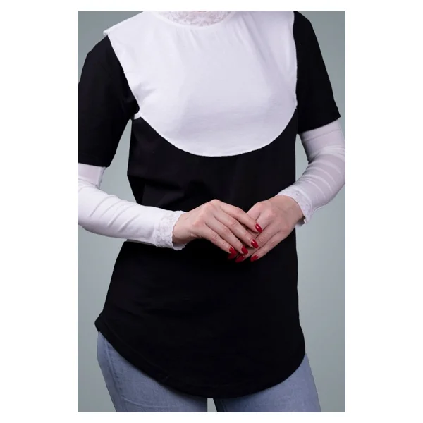 Krem Tesettür Kolluk Viskon Kumaş Dantelli 1002_40 Krem - Görsel 2