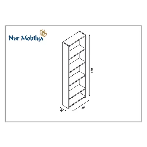 Nur Mobilya Ece 5 Raflı Kitaplık Beyaz - Görsel 2
