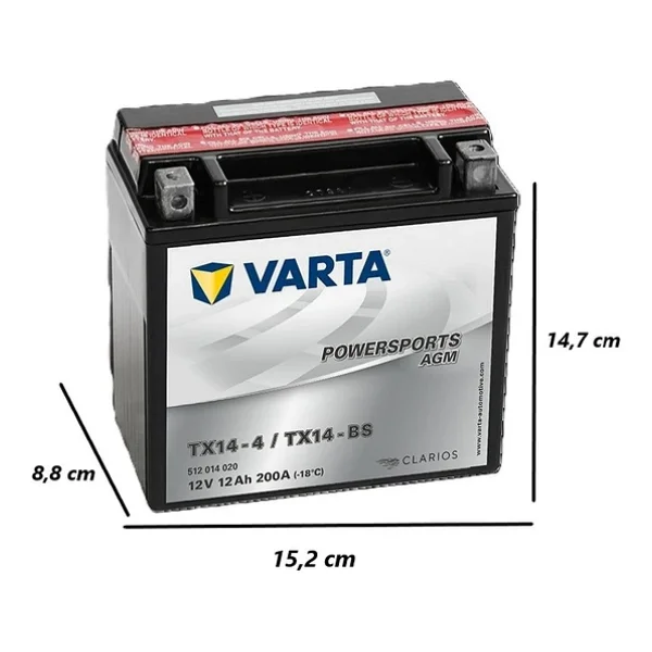 Varta Powersports AGM TX14-4/TX14-BS 12 V 12 Ah 200 CCA Motosiklet Aküsü - Görsel 2