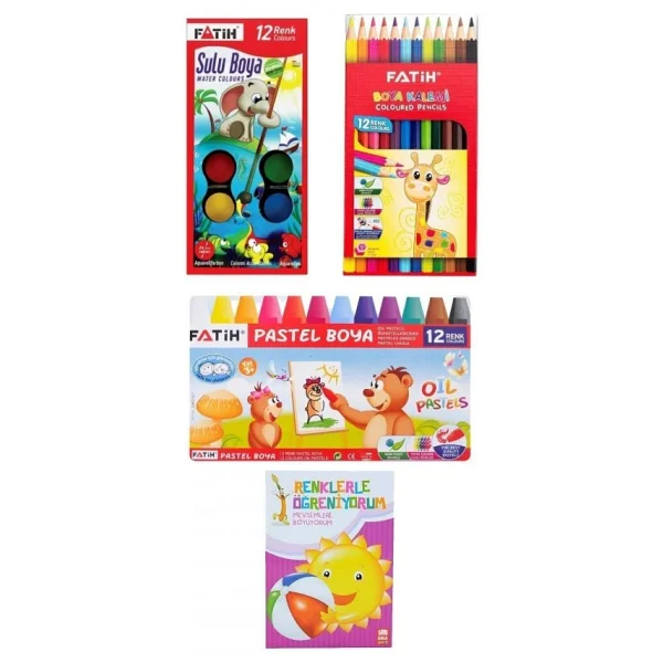 Fatih 12'li Set Kuru Boya , Pastel Boya , Sulu Boya 1 Adet Boyama Kitabı Hediye B.s - Görsel 3