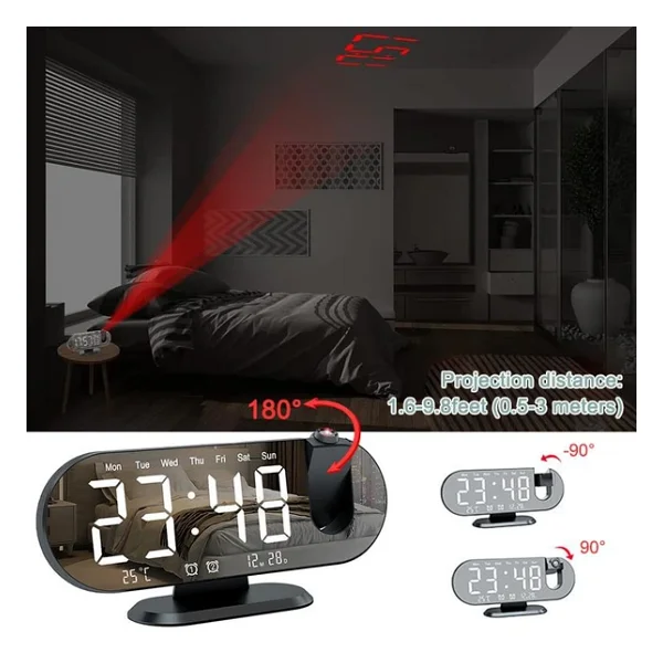 Valkyrie Projeksiyon Çift Alarm Dereceli Led Masa Saati - Görsel 6