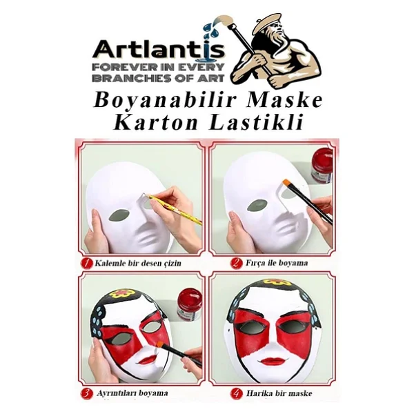 Maske Boyama 19x24 Cm 10 Adet Boyanabilir Maske Karton Lastikli İnsan Yüzü Suratı Okul Sınıf Etkinlikleri Hobi - Görsel 6
