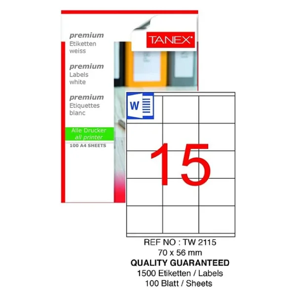 Tanex TW-2115 70x56 mm 15'li 100 Sayfa Lazer Etiket - Görsel 3