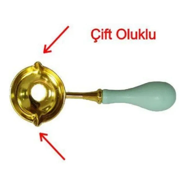 Mum Mühürü Çinko Eritme Kaşığı Çift Oluklu Ahşap Su Yeşili Saplı - Görsel 4