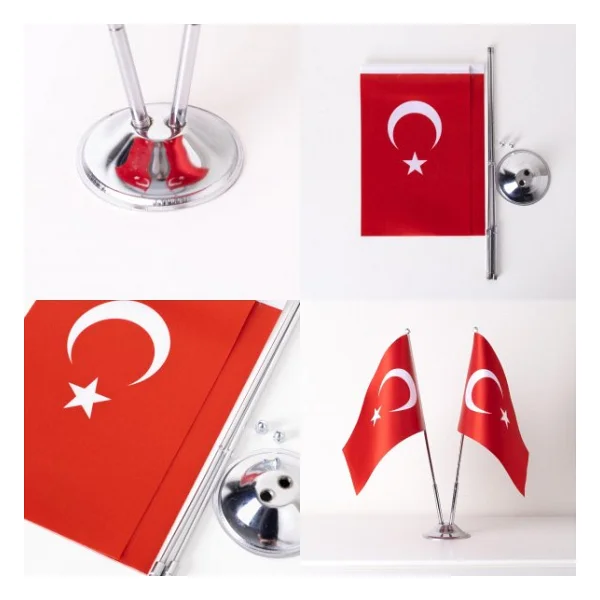 Türkiye 2li Masa Bayrağı Saten Kumaş Dijital Baskı 15x22,5 cm - Görsel 4