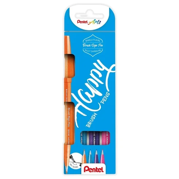 Pentel Brush Sign Pen 4'lü Set HAPPY SES15-4COL - Görsel 3