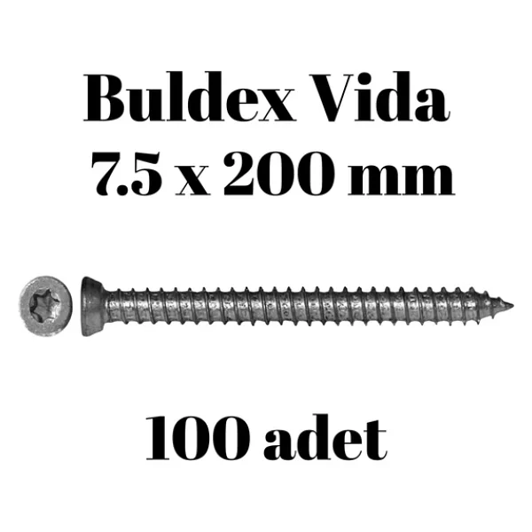 Buldex Beton Vidası 7.5x200 mm 100 Adet Torx T30 Uyumlu Dübelsiz Vida - Görsel 2