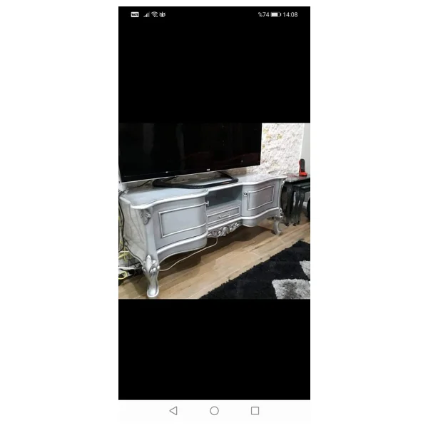 Tv Sehpa ST 17457 Veli Klasik Model Bombe Kayın Aslan Ayak Oyma Nakış Gölge BEYAZ - Görsel 3