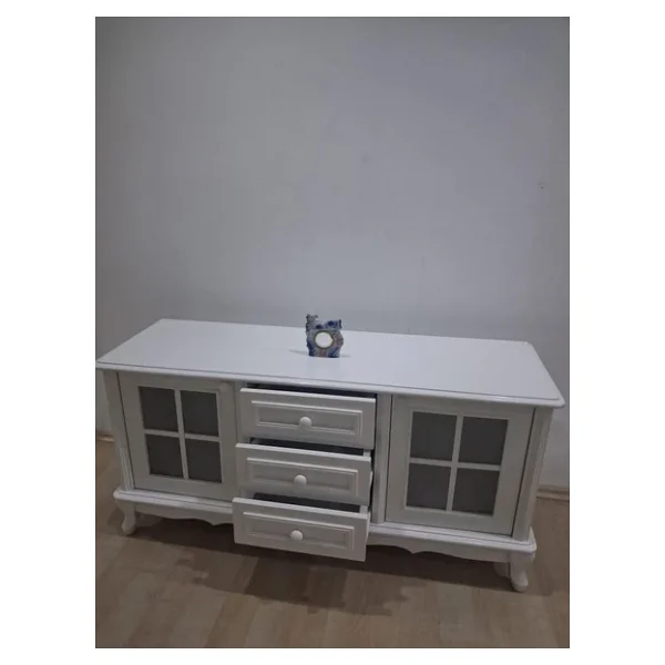 Tv Sehpa St 17449 Pencere Model Ahşap Kayın Aslan Ayak Beyaz Renk125cm El Yapım - Görsel 8