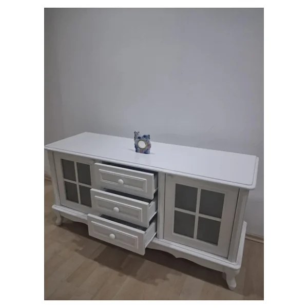Tv Sehpa St 17449 Pencere Model Ahşap Kayın Aslan Ayak Beyaz Renk125cm El Yapım - Görsel 9