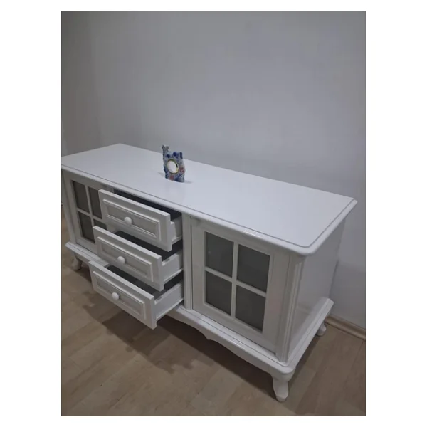 Tv Sehpa St 17449 Pencere Model Ahşap Kayın Aslan Ayak Beyaz Renk125cm El Yapım - Görsel 10
