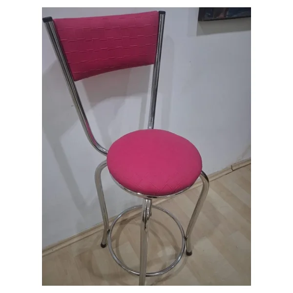 Sandalye St 4565 Bar Yüksek Pembe Fuşya 1Ad Metal Çelik Nikelaj Suni Deri Döşeme - Görsel 6