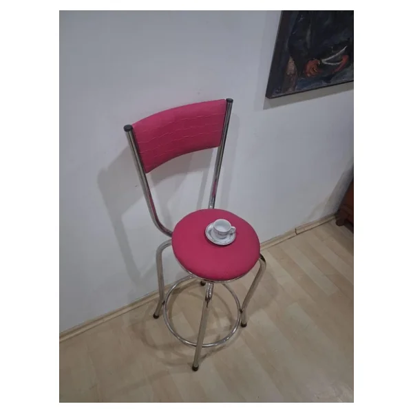 Sandalye St 4565 Bar Yüksek Pembe Fuşya 1Ad Metal Çelik Nikelaj Suni Deri Döşeme - Görsel 3