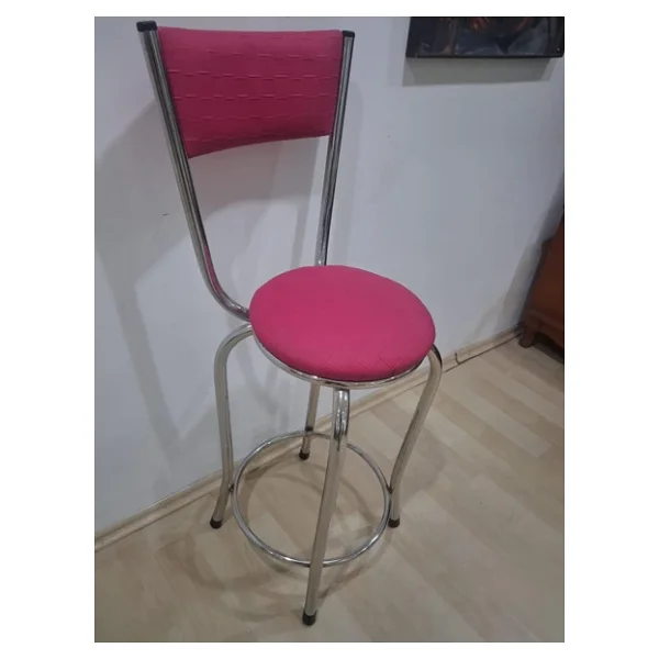 Sandalye St 4565 Bar Yüksek Pembe Fuşya 1Ad Metal Çelik Nikelaj Suni Deri Döşeme - Görsel 9