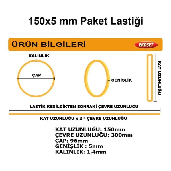 Ekoset Geniş Kauçuk Paket Ambalaj Kasa Lastiği 150x5mm 100 adet - Görsel 3