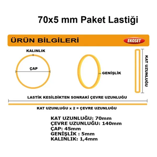 Ekoset Geniş Kauçuk Paket Ambalaj Kasa Lastiği 70X5mm 1Kg - Görsel 2