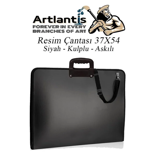 Artlantis Resim Çantası Fermuarlı Kulplu 37X54 cm 1 Adet Teknik Resim Dosya Çantası 35X50 cm Askılı Proje Çantası Okul Sınıf - Siyah - Görsel 8