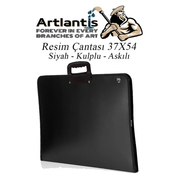Artlantis Resim Çantası Fermuarlı Kulplu 37X54 cm 1 Adet Teknik Resim Dosya Çantası 35X50 cm Askılı Proje Çantası Okul Sınıf - Siyah - Görsel 9