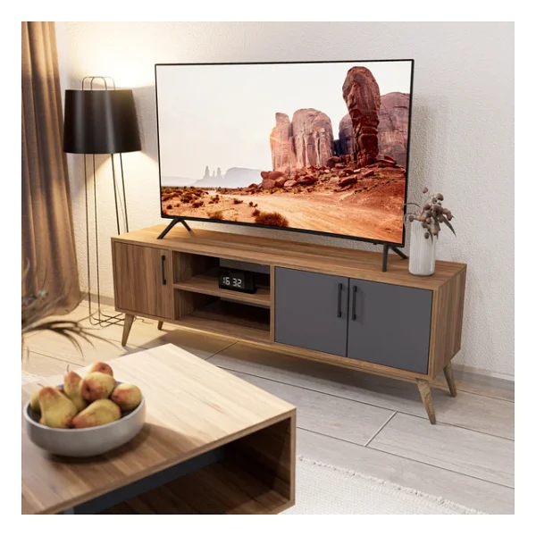Mezza Set 1580-2070 Exxen 150 Cm (Ahşap Ayaklı) Tv Ünitesi Orta Sehpa Seti Hat Antrasit - Görsel 6
