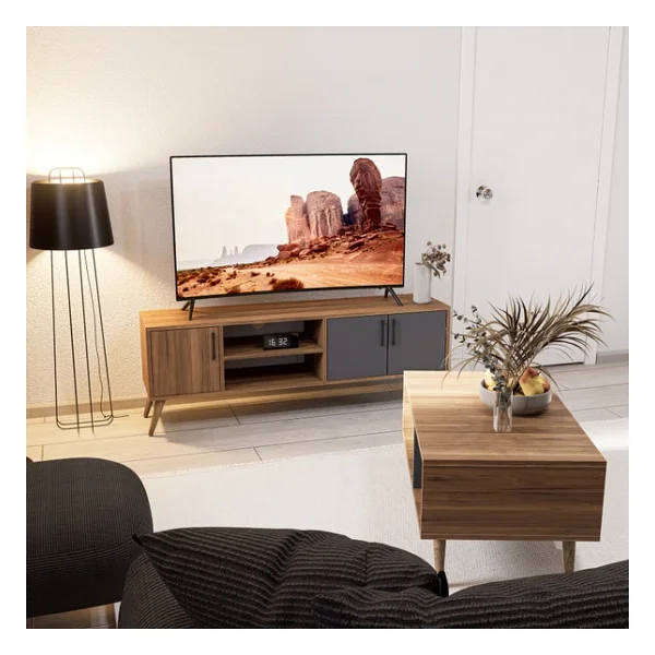 Mezza Set 1580-2070 Exxen 150 Cm (Ahşap Ayaklı) Tv Ünitesi Orta Sehpa Seti Hat Antrasit - Görsel 4