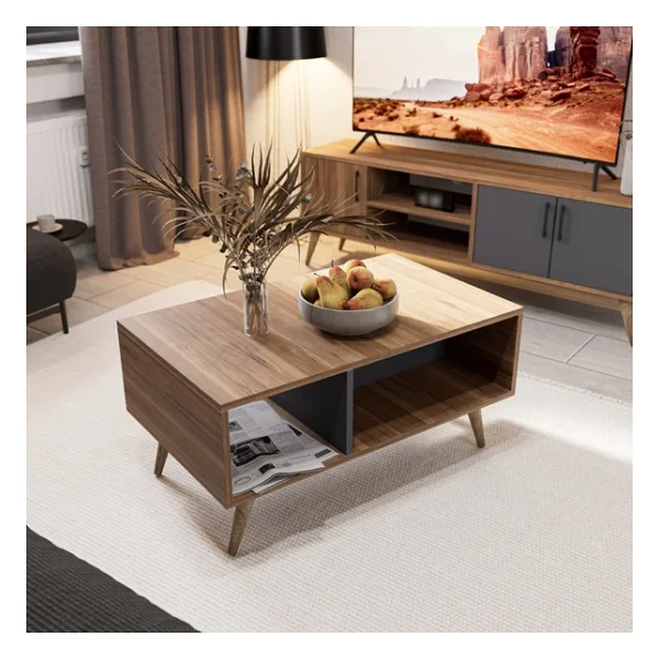 Mezza Set 1580-2070 Exxen 150 Cm (Ahşap Ayaklı) Tv Ünitesi Orta Sehpa Seti Hat Antrasit - Görsel 5