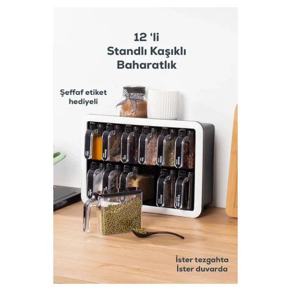 Porsima Standlı Kaşıklı Kapaklı 12'li Baharat Takımı - Görsel 2