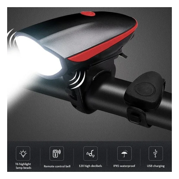 Xml-T6 Led 1200 Mah Su Geçirmez Far Kornalı Bisiklet Feneri - Görsel 2