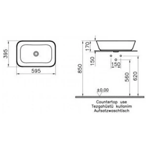VitrA Geo Dikdörtgen 60x39 cm Armatür Deliksiz Çanak Lavabo - Görsel 6