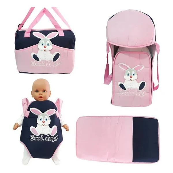 Tavşan Pembe 4 lü Bebek Taşıma Kanguru Portbebe Çanta Alt açma Seti - Görsel 3