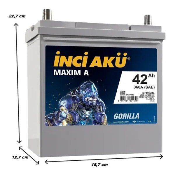 İnci Maxim A Gorilla 42 Ah 360 SAE Akü - Görsel 2